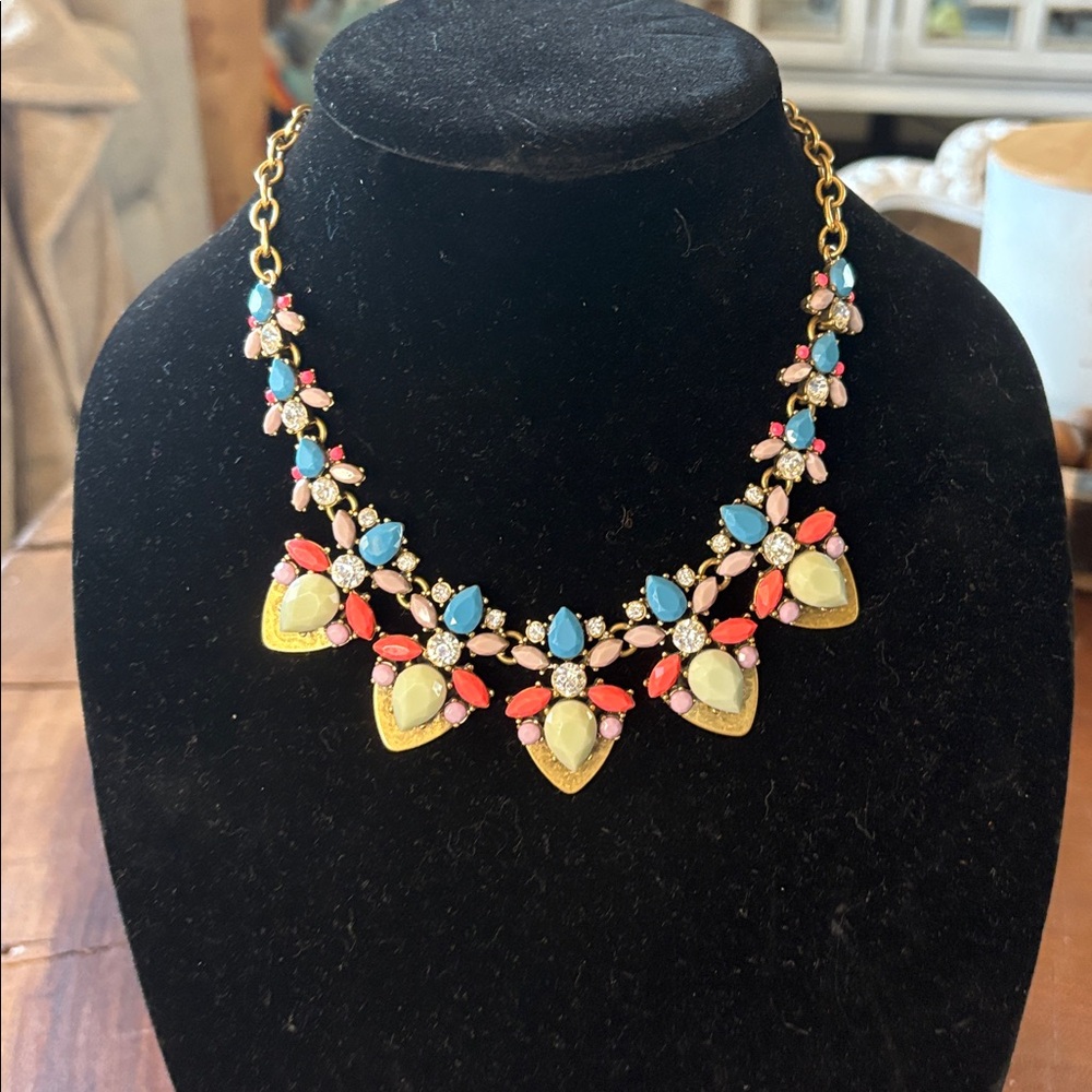 J. Crew Colorful Statement Necklace- Blue, Coral, Lavender, green